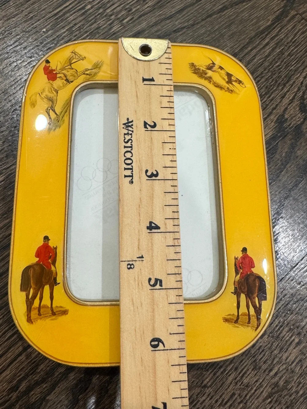 Vintage Fox Hunt Equestrian Enamel Picture Frame 40s